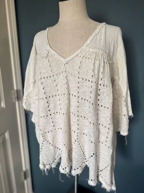 Free People Ivory Crochet V-Neck Tunic